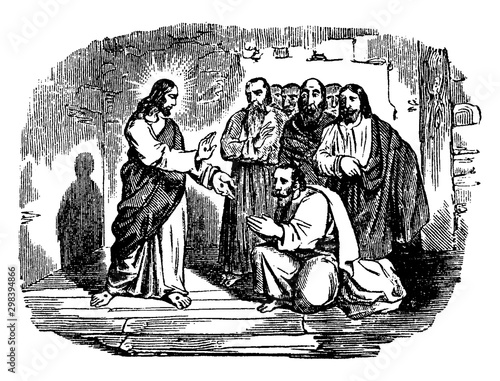 Jesus Shows His Wounds to the Disciples vintage illustration.