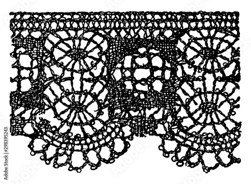 Modern Pillow Lace Border  is a form of textile art, vintage engraving.