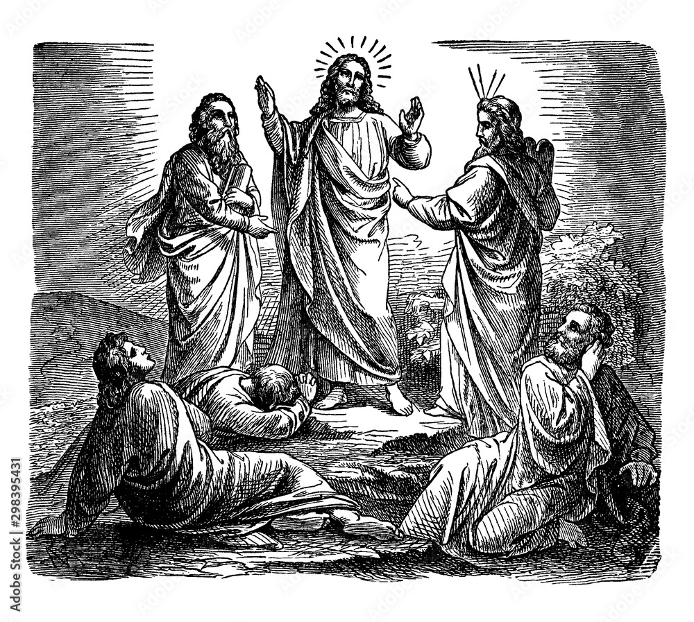 The Transfiguration of Jesus on a Mountain with Peter, James, and John