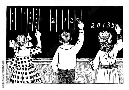 Place Value or symbolic number,  vintage engraving