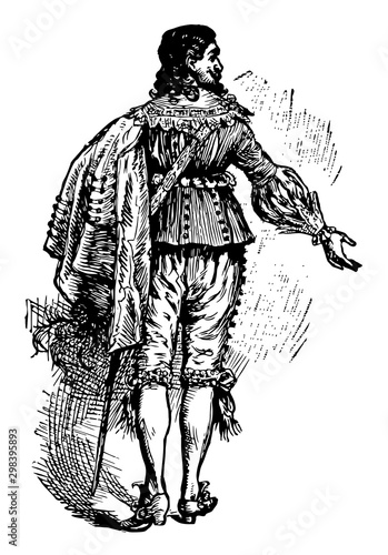 costumes are characterized by rapid change, vintage engraving.