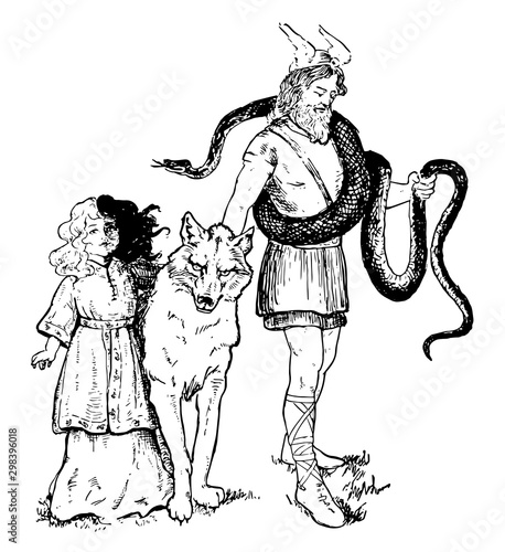 Loki and his Pets vintage illustration.