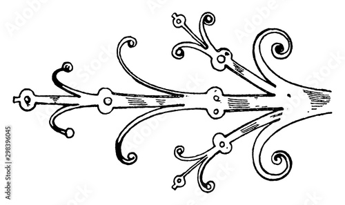 Gothic Hinges, sellers,  vintage engraving.