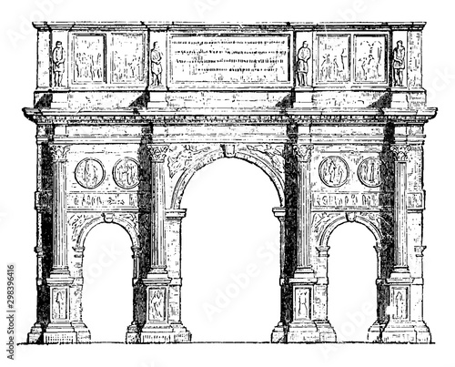 Arch of Constantine, Triumphal arches, vintage engraving.
