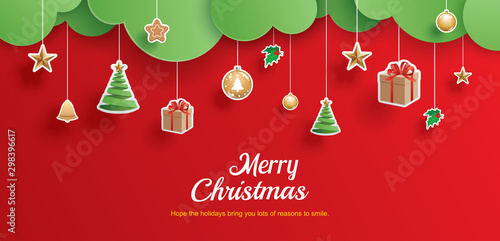 Merry christmas and happy new year greeting card banner template. Use for header website, cover, flyer.