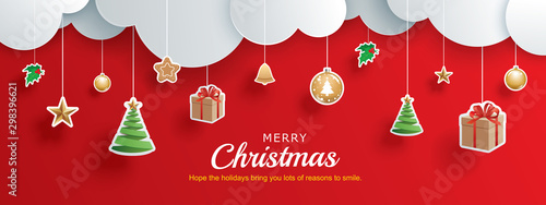 Merry christmas and happy new year greeting card banner template. Use for header website, cover, flyer.