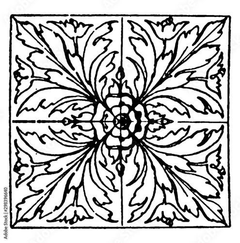 Renaissance Square Panel is found on the door of the Madonna di Galleria in Bologna, vintage engraving.