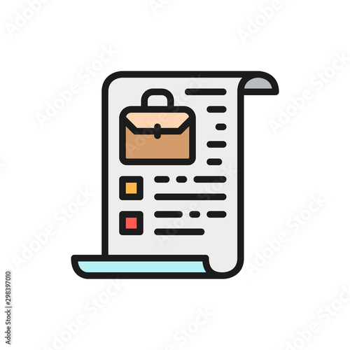 Company charter, stocks, portfolio flat color icon.