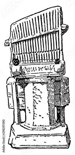 Pottery Model of the Water Organ is a type of automatic pipe organ blown by air, vintage engraving.