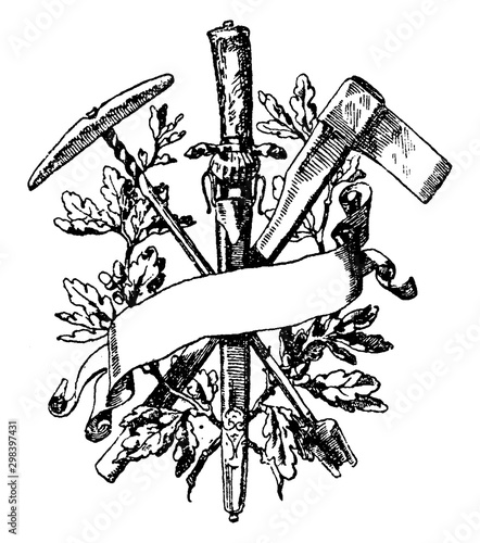 Forestry Symbol have been ever-present in myth, vintage engraving.