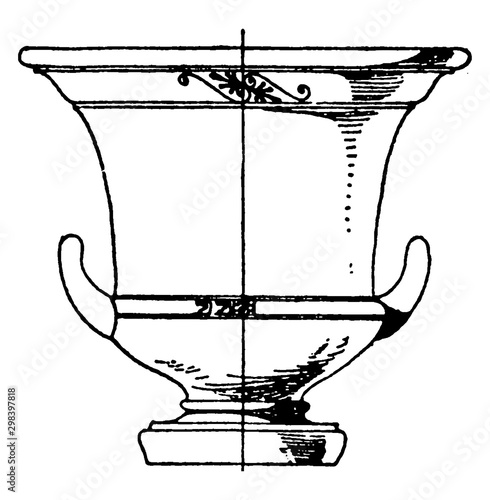 Greek Krater is a type of antique vase, vintage engraving.