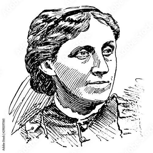 Louisa May Alcott vintage illustration.