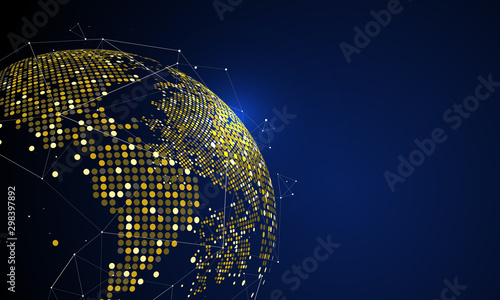 The golden dots make up the world, symbolizing the thriving world economy, vector illustration