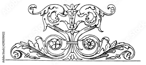 Dolphin Frieze is a part of a larger frieze found in Rome at the Arco della chiesa nuovo, vintage engraving.