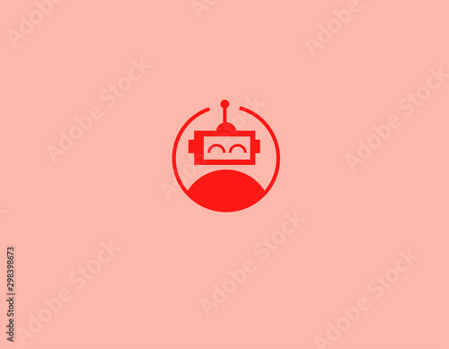 Creative red geometric abstract logo sign robot in a circle for company