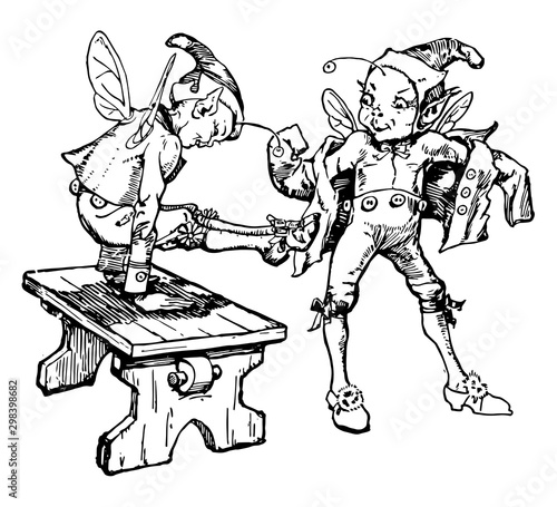 The Elves and the Shoemaker, vintage illustration