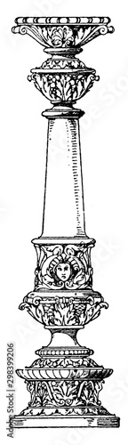 Column Profiled Shaft, bear,  vintage engraving.