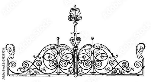 Coronal Finial is modern gate found in Berlin, Germany,  vintage engraving.