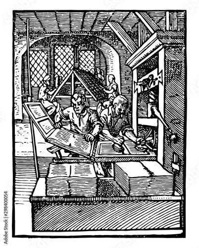 Printing Office, vintage illustration.