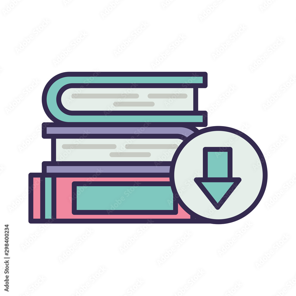 education text books pile with arrow down education text books pile with arrow down
