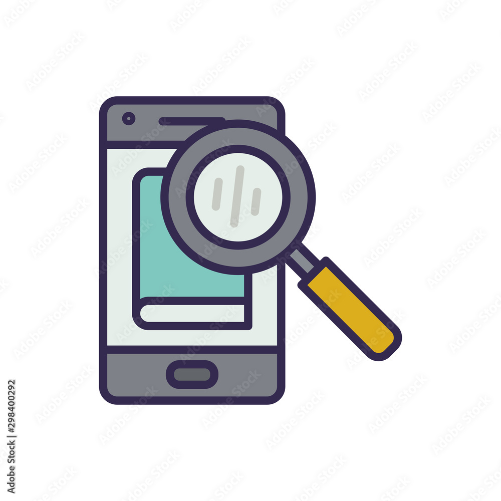 electronic book in smartphone with magnifying glass electronic book in smartphone with magnifying glass