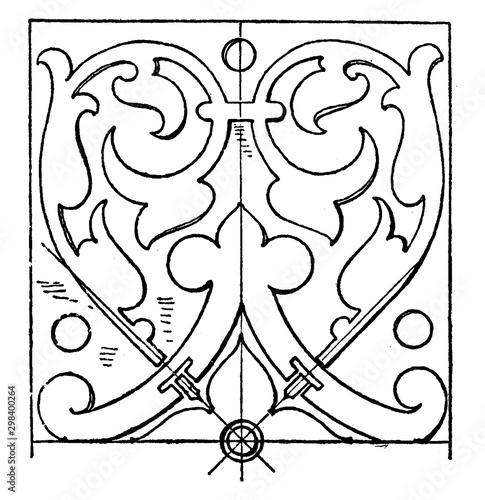 Renaissance Oblong Panel is a design found on a tomb in Stuttgart, vintage engraving.