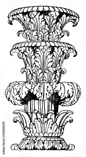 Part of Shaft Foliated, state-candelabrum,  vintage engraving.