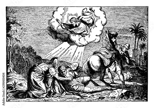 The Conversion of Paul - Saul Falls to the Ground vintage illustration.