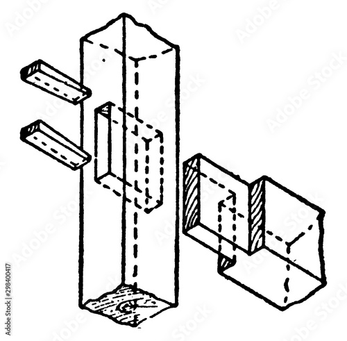 Mortice and Tenon, vintage illustration. photo