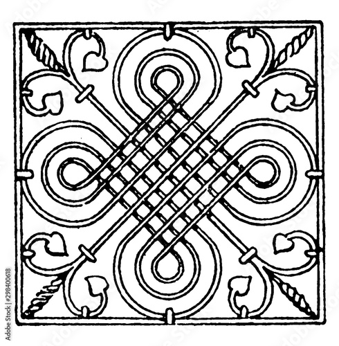 Wrought-Iron Square Panel is a German Renaissance design, vintage engraving.