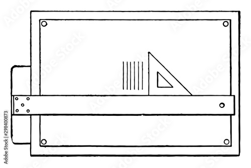 Drawing Vertical Parallel Lines, circles on the same side of the line,  vintage engraving. photo