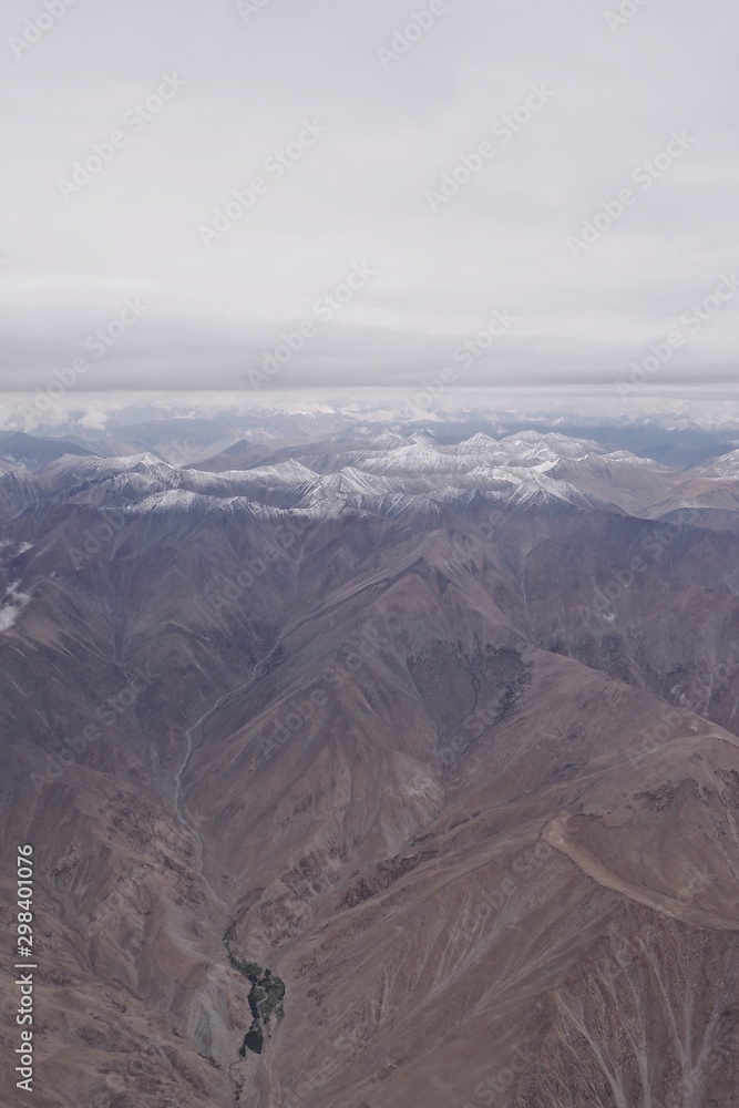 Aerial view of high mountains  in Leh,Ladakh India.