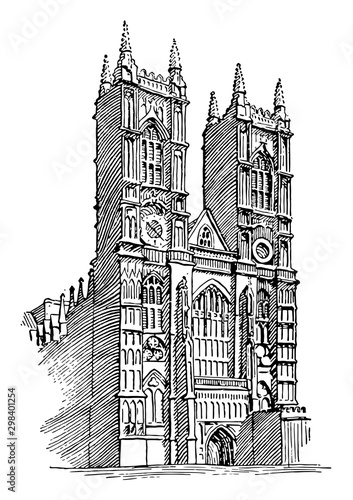 Westminster Abbey or gothic architecture, vintage engraving.