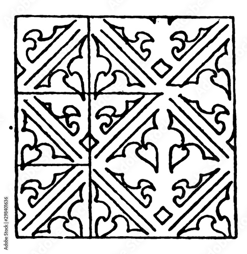 Painting Pattern found on an old cabinet in Brandenburg, vintage engraving.