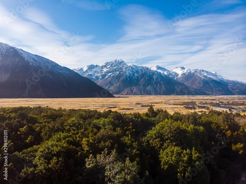 Scenic aerial view of Aoraki Or Mt Cook, South Island, New Zealand