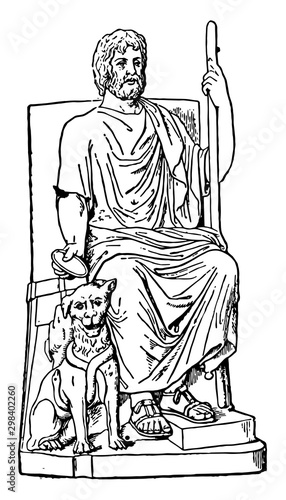 Pluto and Cerberus vintage illustration.