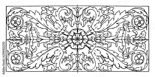 Roman Oblong Panel has a freer palmette design, vintage engraving.