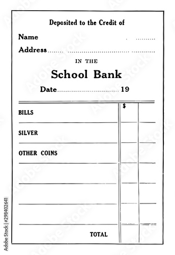 Deposit Slip, vintage illustration.