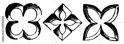 Quatrefoil Architecture, overall outline of four partially,  vintage engraving. photo