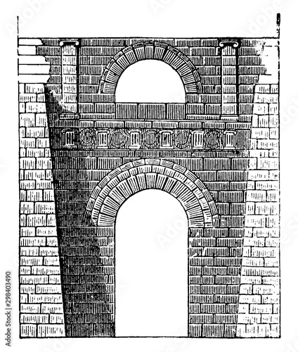 Canvas Print Etruscan Arch at Perugia,  Etruscan buildings traces,  vintage engraving