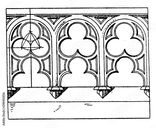 Modern Gothic Parapet, military attack, vintage engraving.