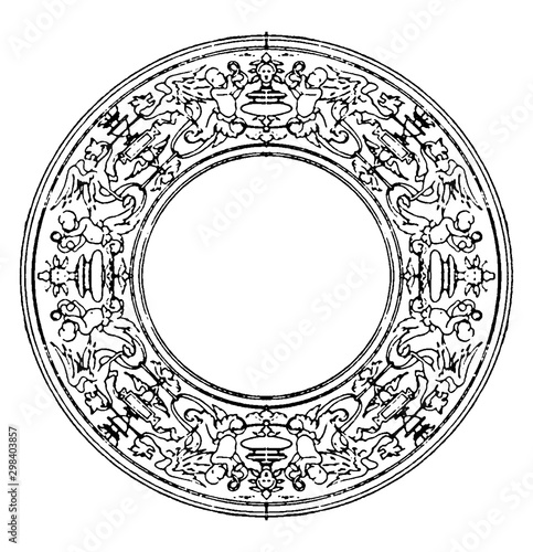 Renaissance Strap-Work Border And Margin is of Italian origin, vintage engraving.
