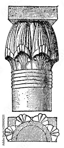 Capital, concave,  vintage engraving.