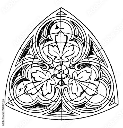 Trefoil Tracery Panel is a Gothic design, vintage engraving.