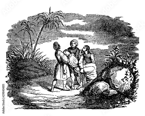 The Body of Ananias is Taken to be Buried vintage illustration. photo