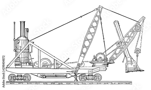 Steam Shovel, vintage illustration.
