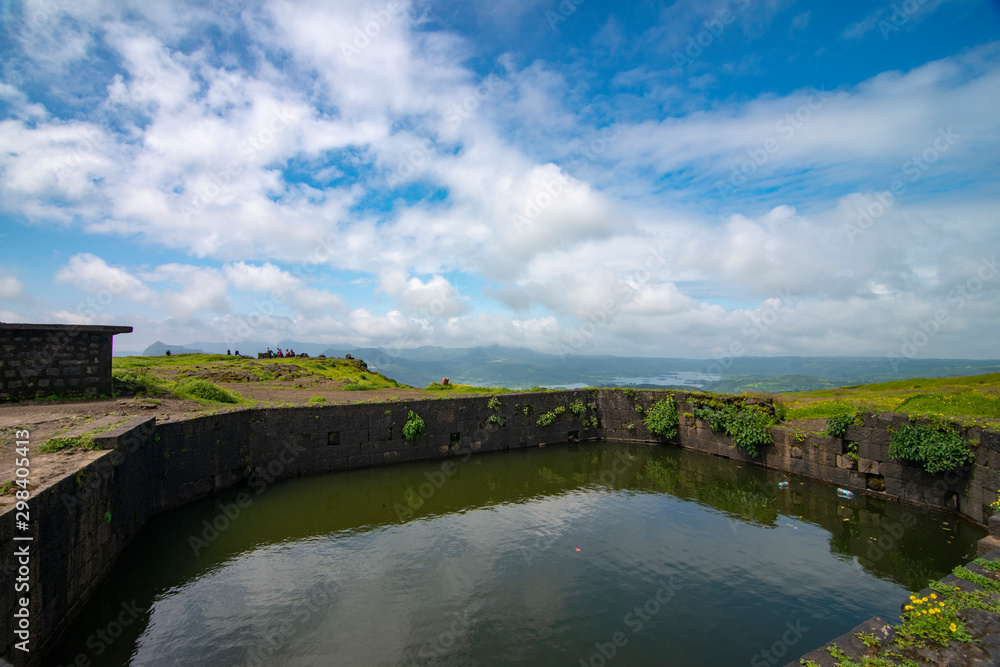 Prehistoric  water tank on Lohagad Fort near Lonavala,Maharashtra,India