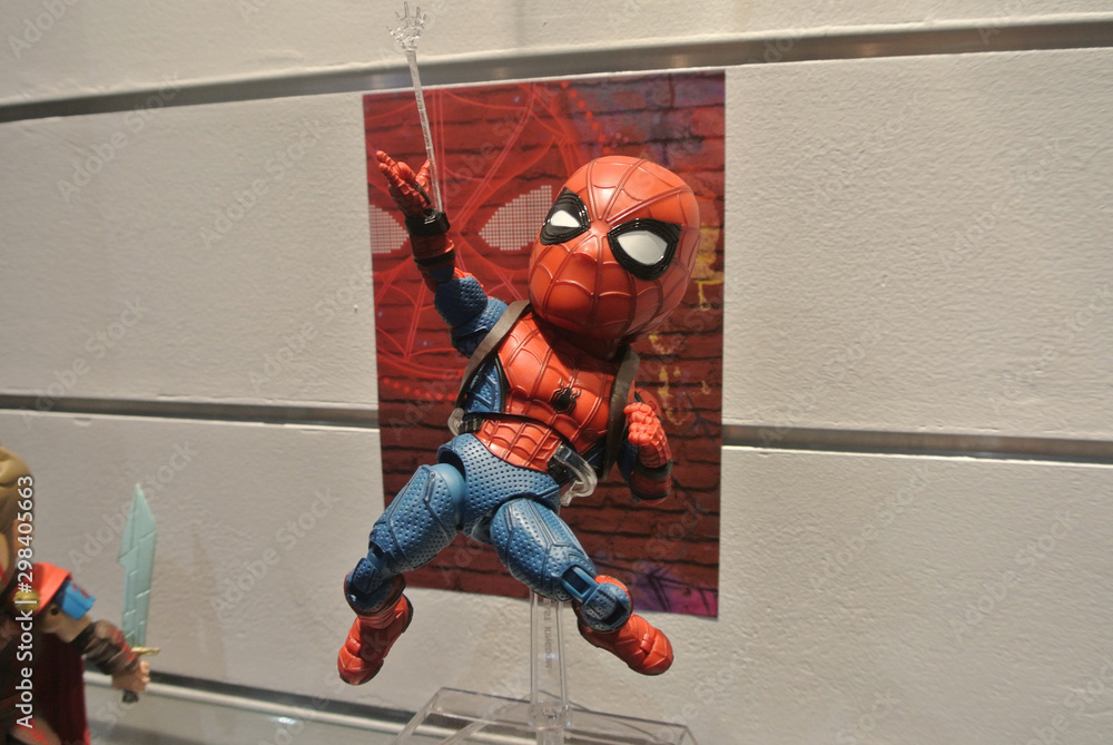 Naklejka premium KUALA LUMPUR, MALAYSIA -APRIL 7, 2018: Selected focused on Marvel Comic action figure called Spider-man. He was one of the Avengers teams. Action figures displayed by the collector.