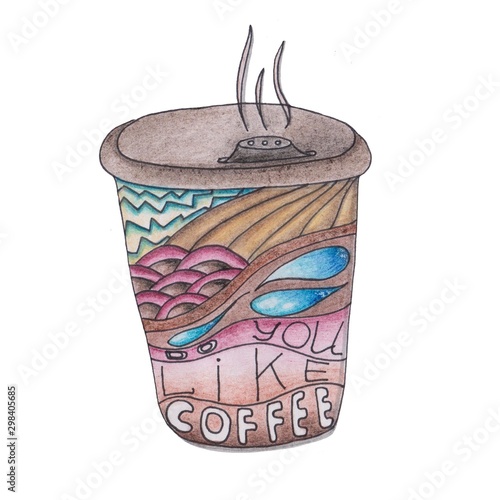 cool illustration of coffee for your print, sticker on a white background.
