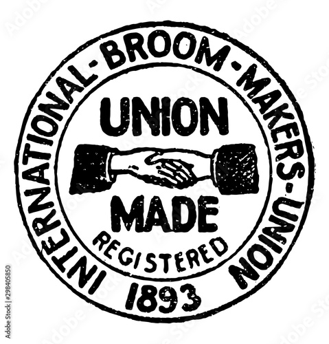 Broom makers Union Label, vintage illustration.